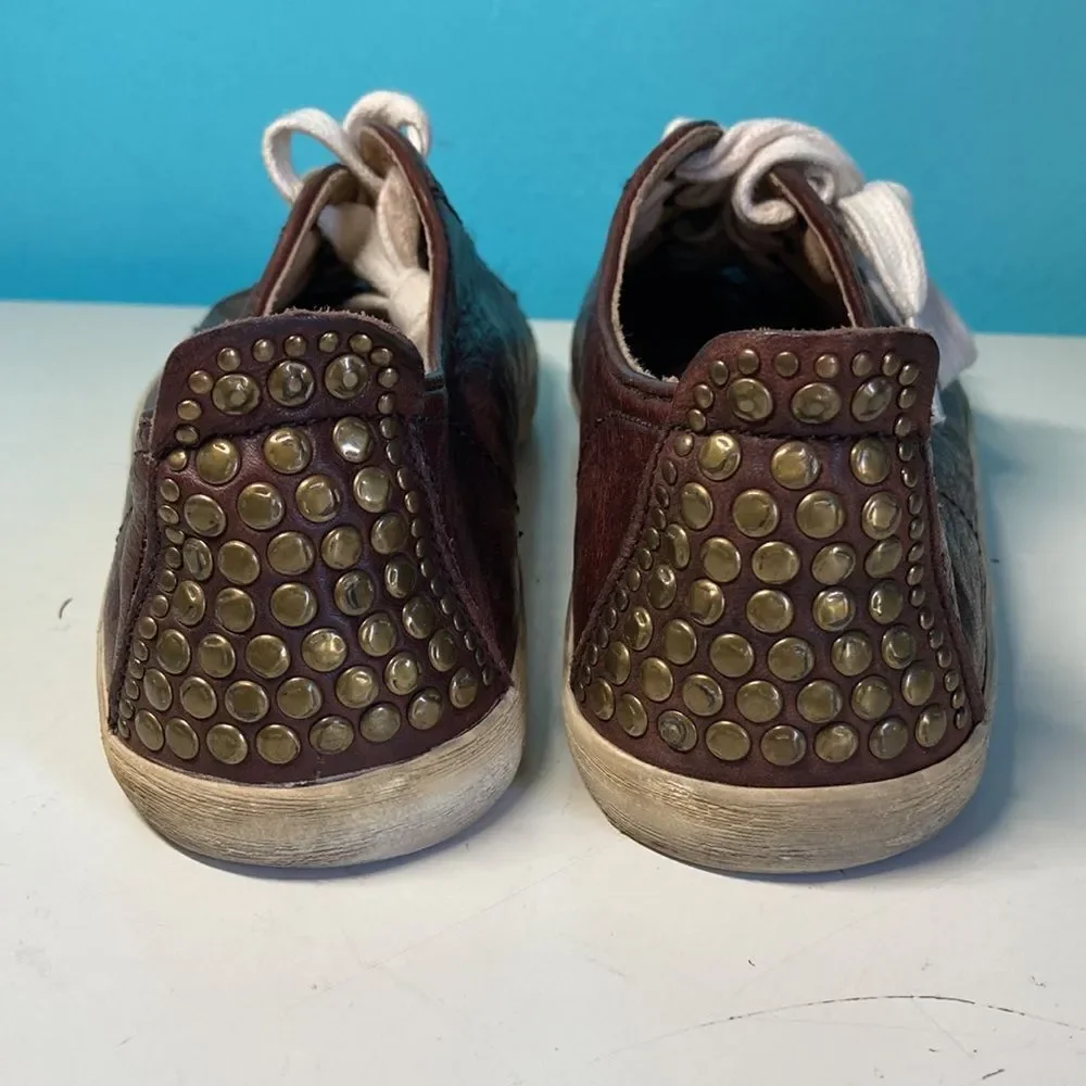 Frye Kira Studded Low Sneaker Brown Leather 7
